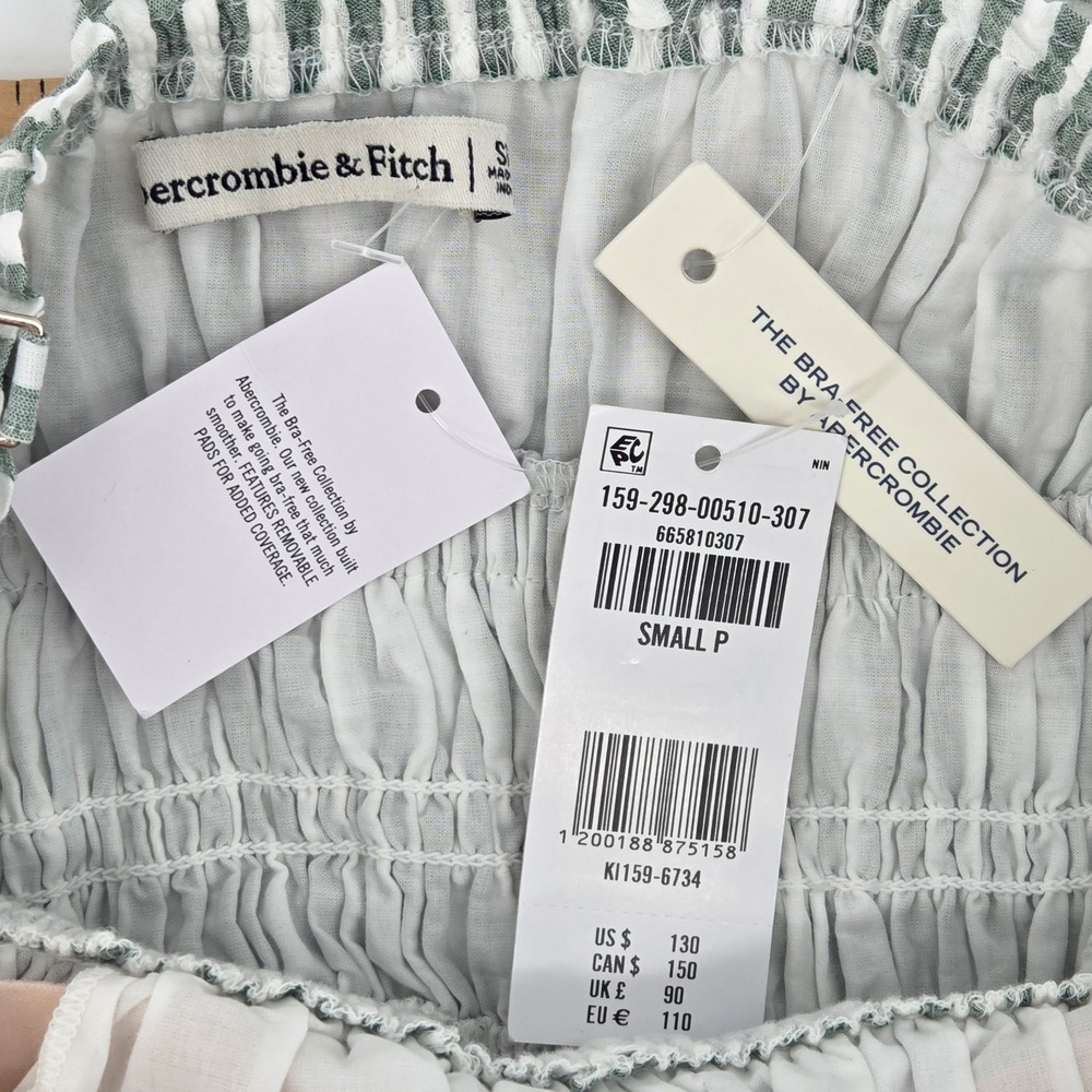 Abercrombie & Fitch Maxi Dress SP Green Striped Smocked Bra-Free Cottagecore - Picture 4 of 11